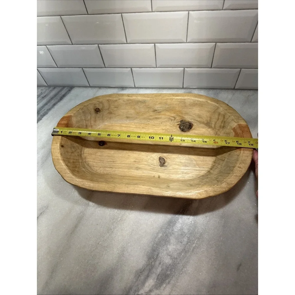 Wood‎ Bowl Hand Carved Rustic Boho Home Decor Bread Bowl Farm PrimitiveOLA0021